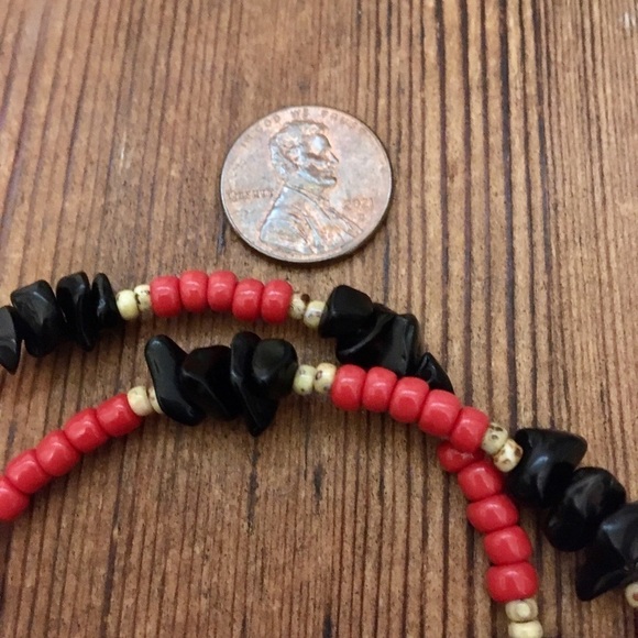 Men's Necklace, 18 Inches Long, Red and Black Nuggets /Handmade Men's Necklace - Picture 4 of 12